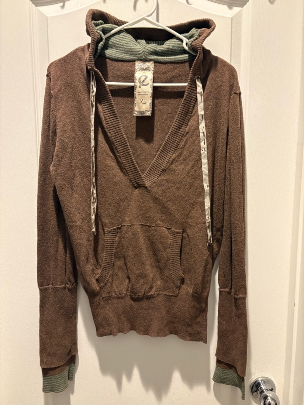 Y2K brown women's deep V-neck pullover hoodie fairy grunge